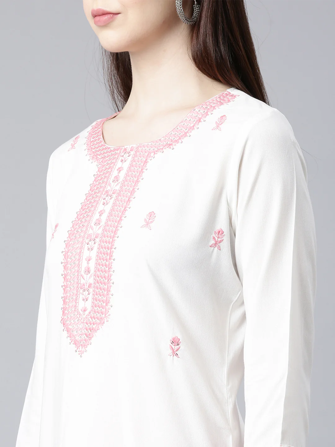 Neerus Coral Straight Casual Floral Straight Kurta - Image 5