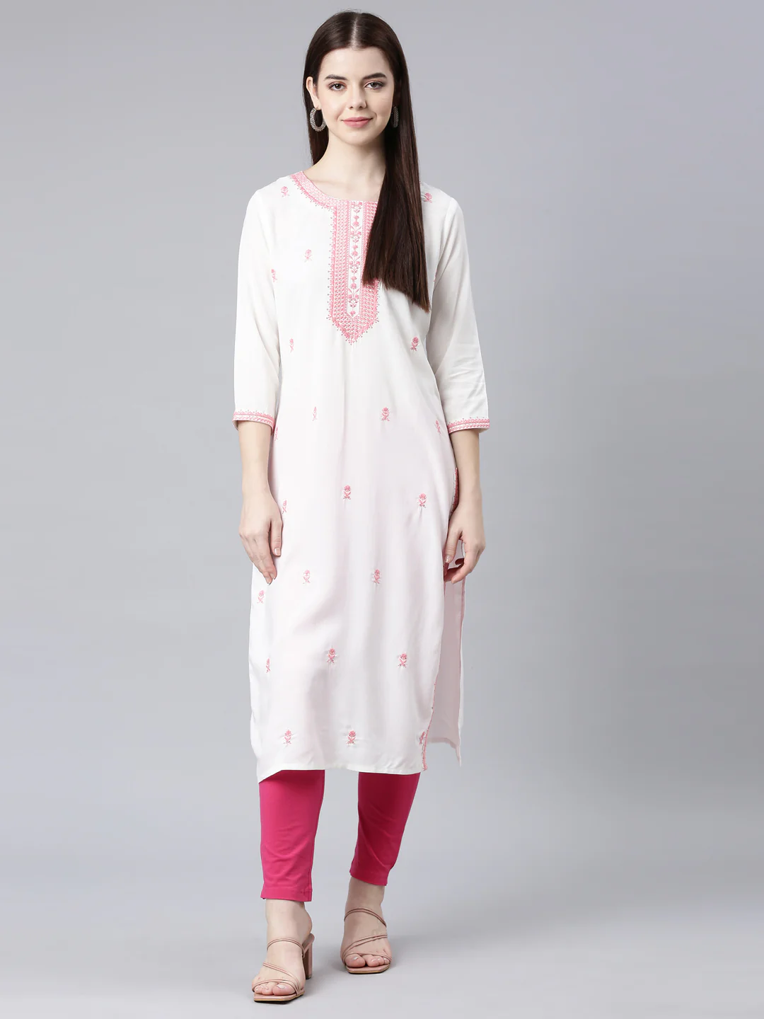 Neerus Coral Straight Casual Floral Straight Kurta - Image 6