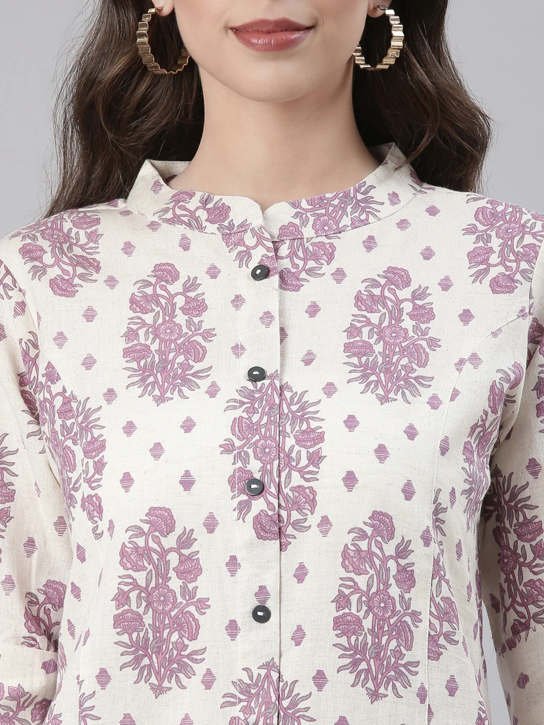 Neerus Cream Casual Floral Straight Kurta - Image 4