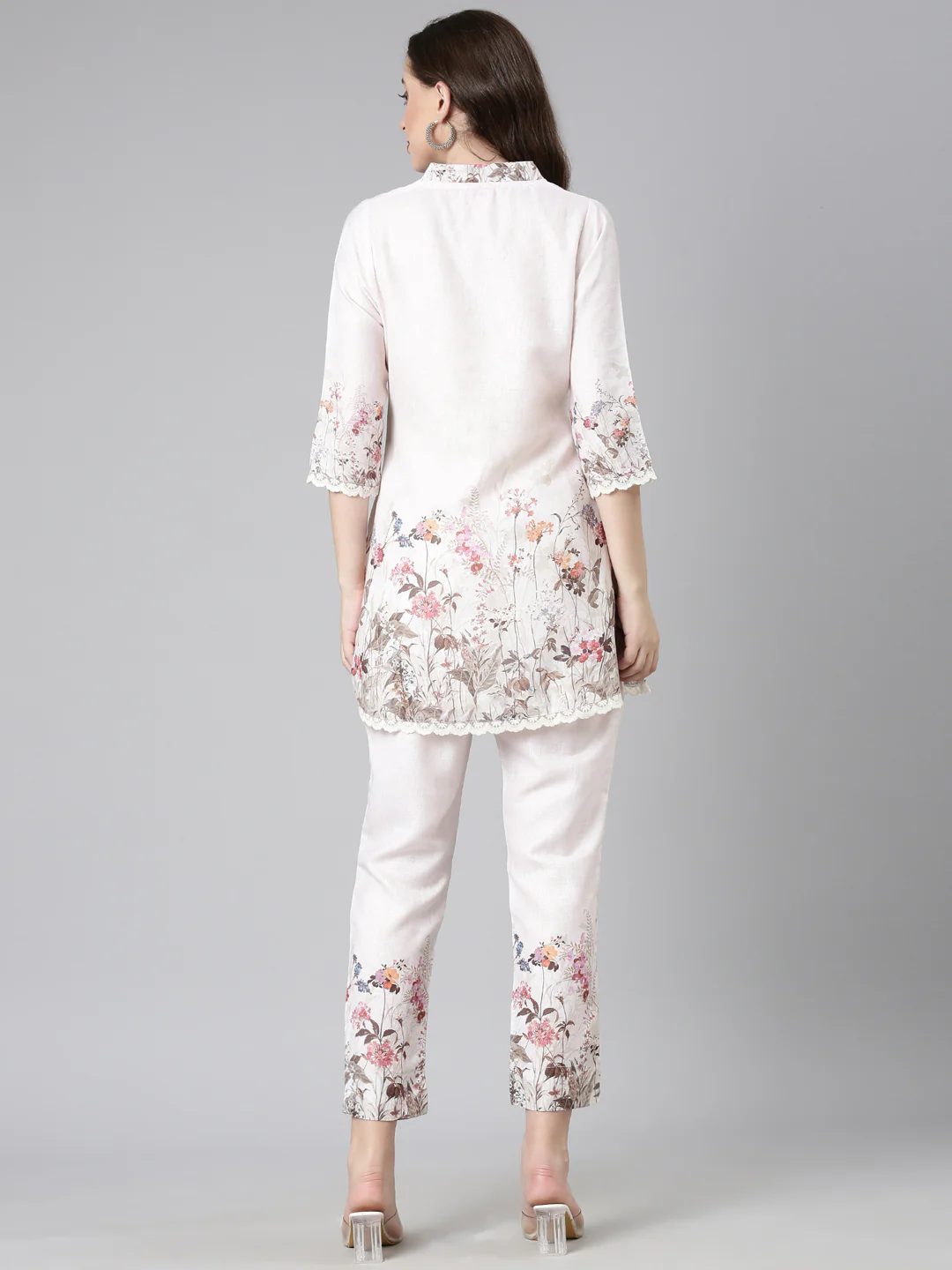 Neerus Cream Casual Solid Kurti with Trousers - Image 3