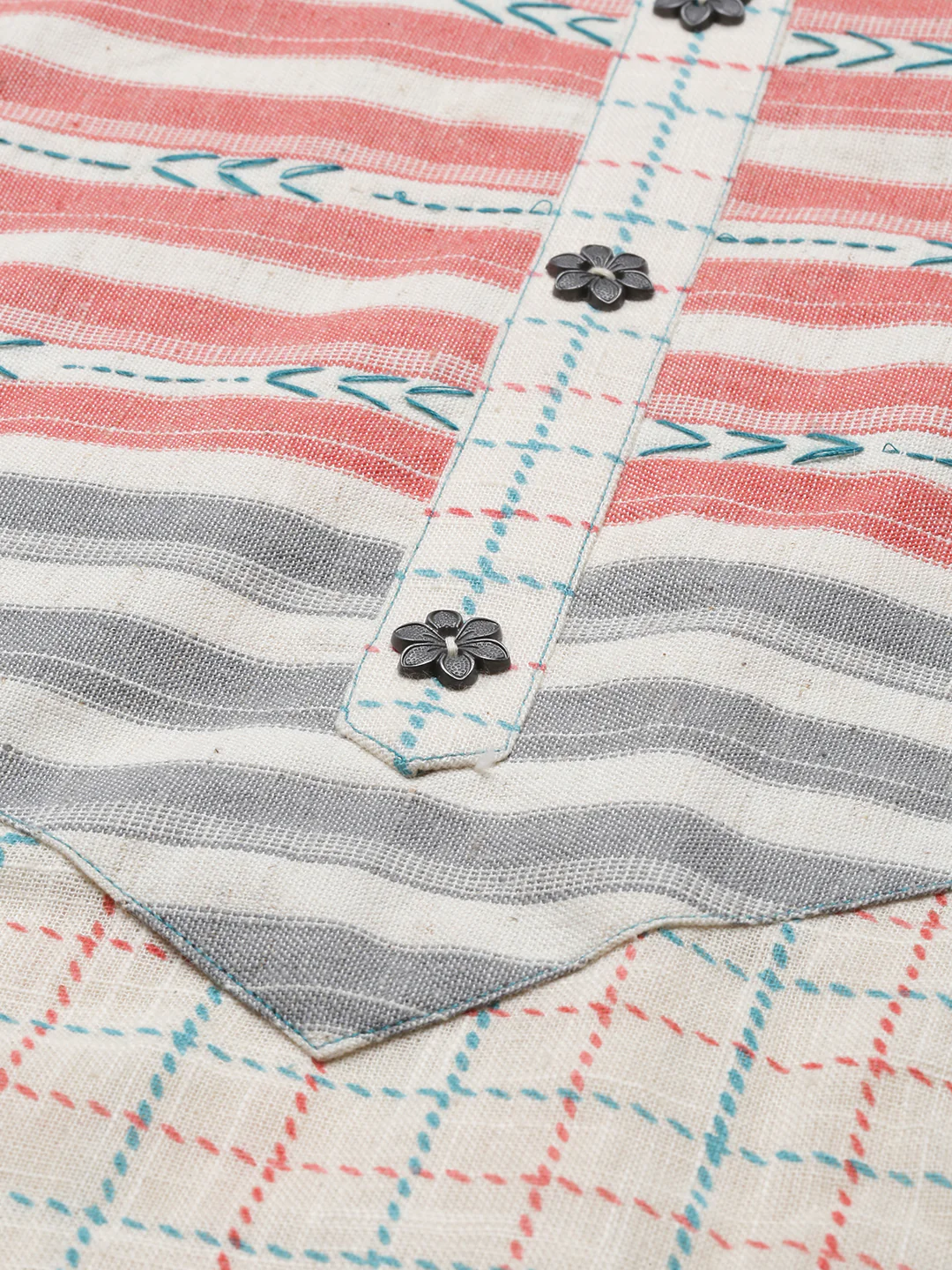 Neerus Cream Check A Line Kurta - Image 8