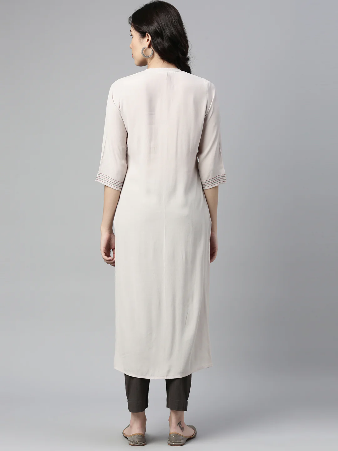 Neerus Cream Color Chiffon Fabric Kurta - Image 2