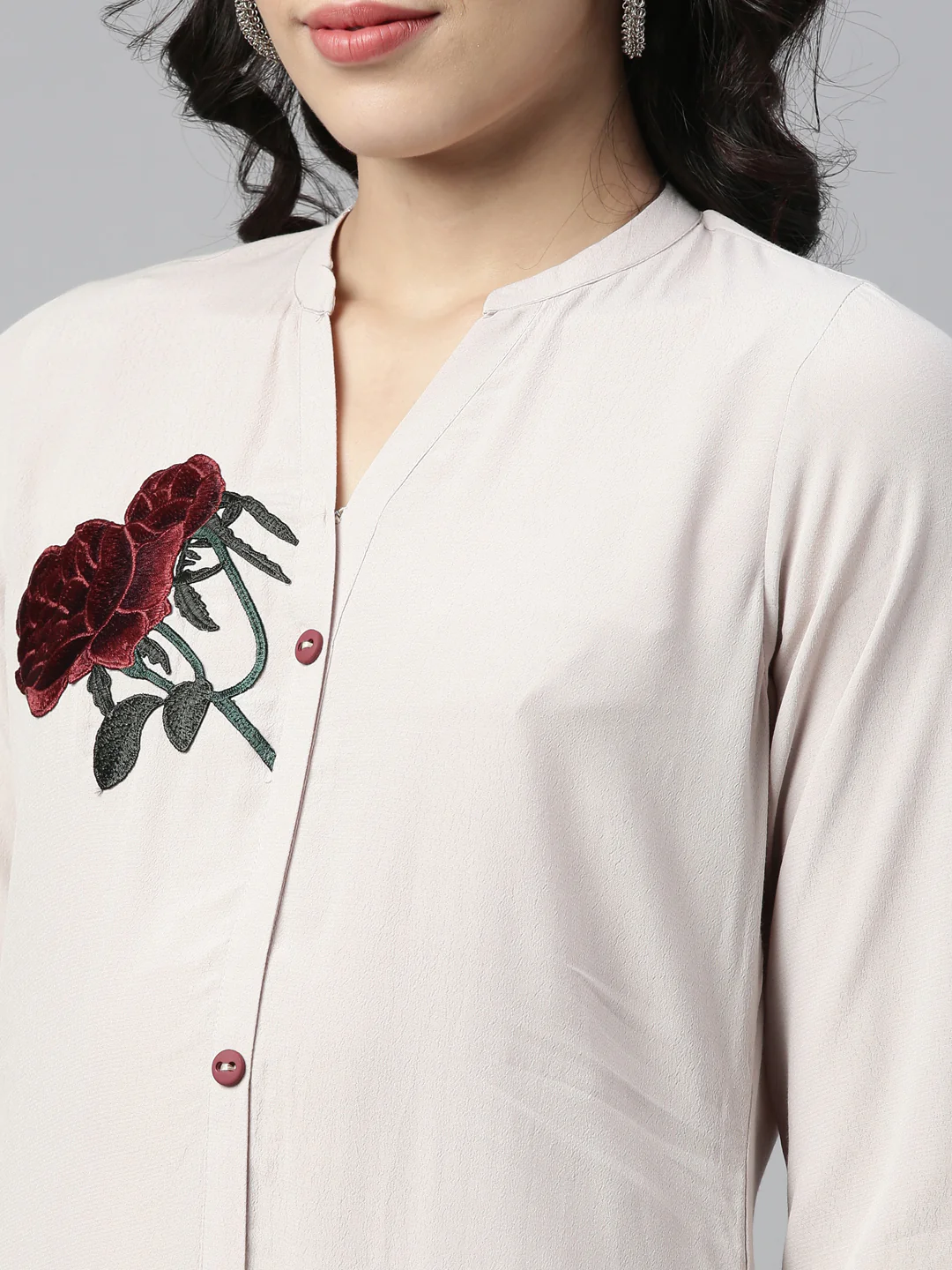 Neerus Cream Color Chiffon Fabric Kurta - Image 3