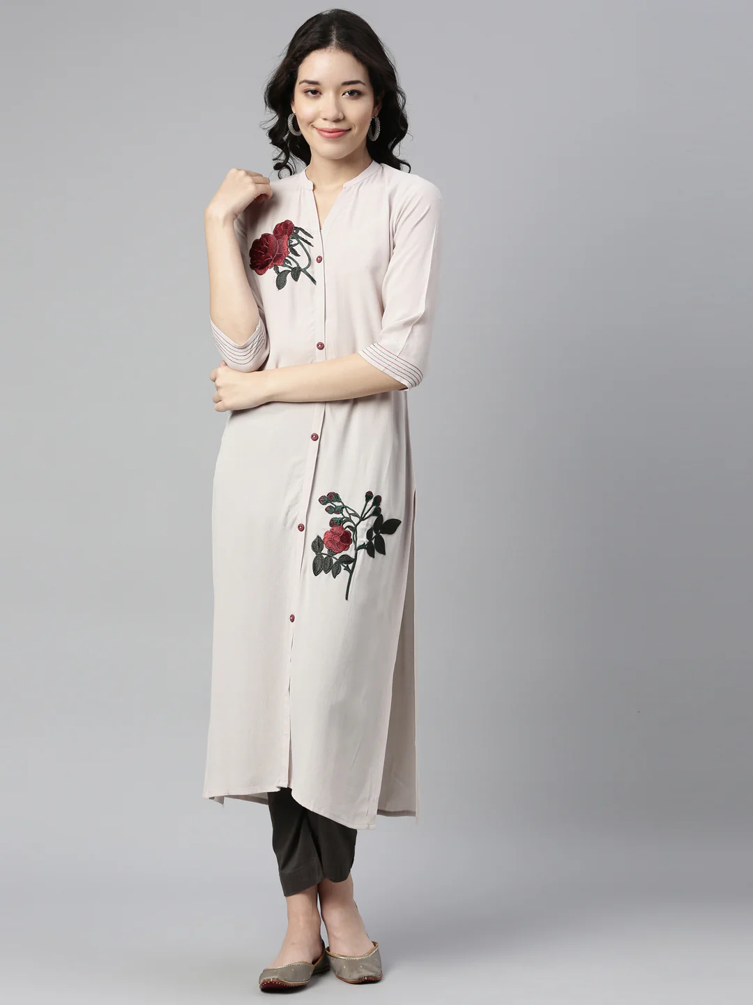 Neerus Cream Color Chiffon Fabric Kurta - Image 7