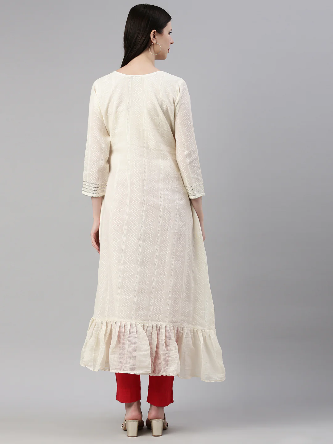 Neerus Cream Color Cotton Fabric Kurta - Image 5