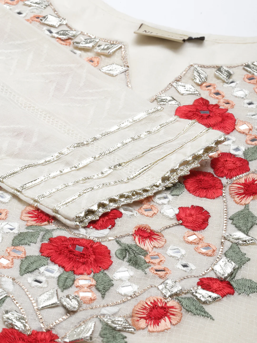 Neerus Cream Color Cotton Fabric Kurta - Image 8
