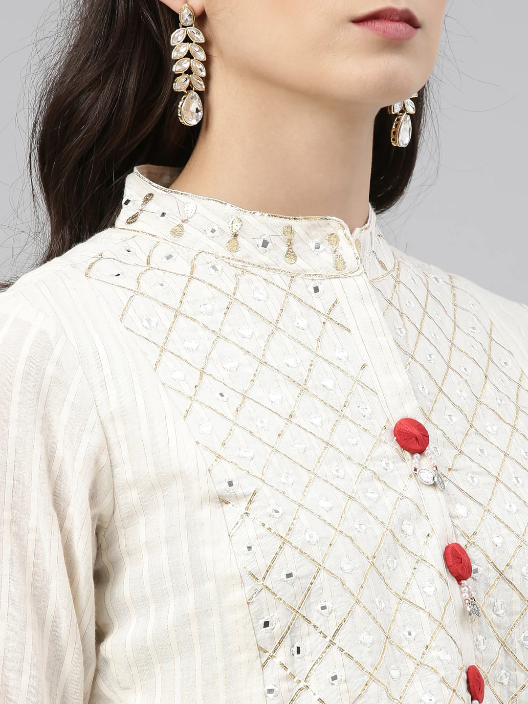 Neerus Cream Color Cotton Fabric Tunic - Image 5