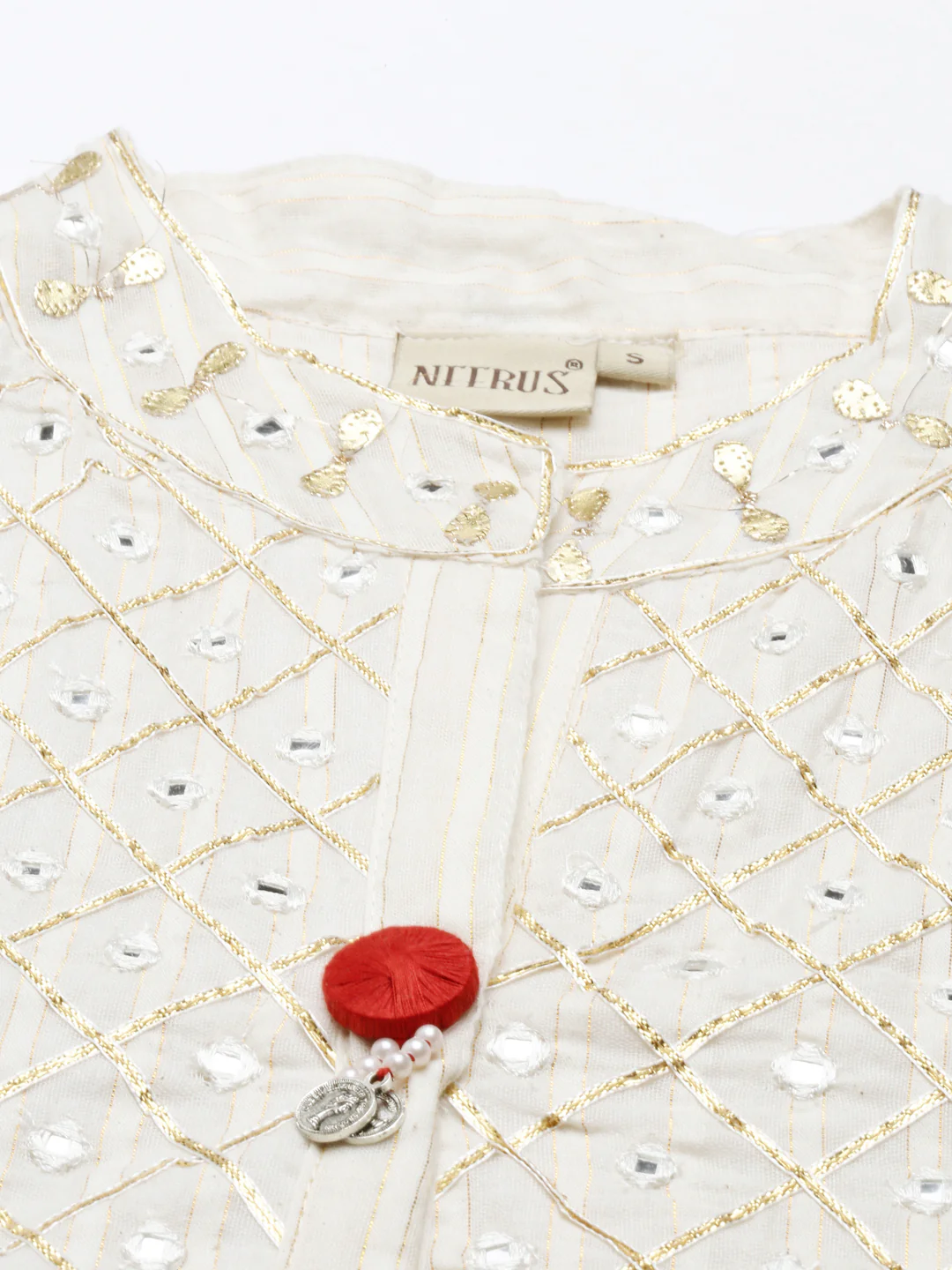 Neerus Cream Color Cotton Fabric Tunic - Image 7