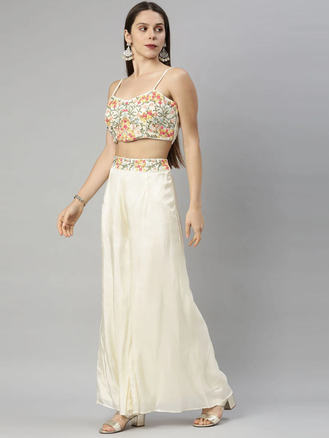 Neerus Cream Color Crepe Fabric Suit-Fusion - Image 6