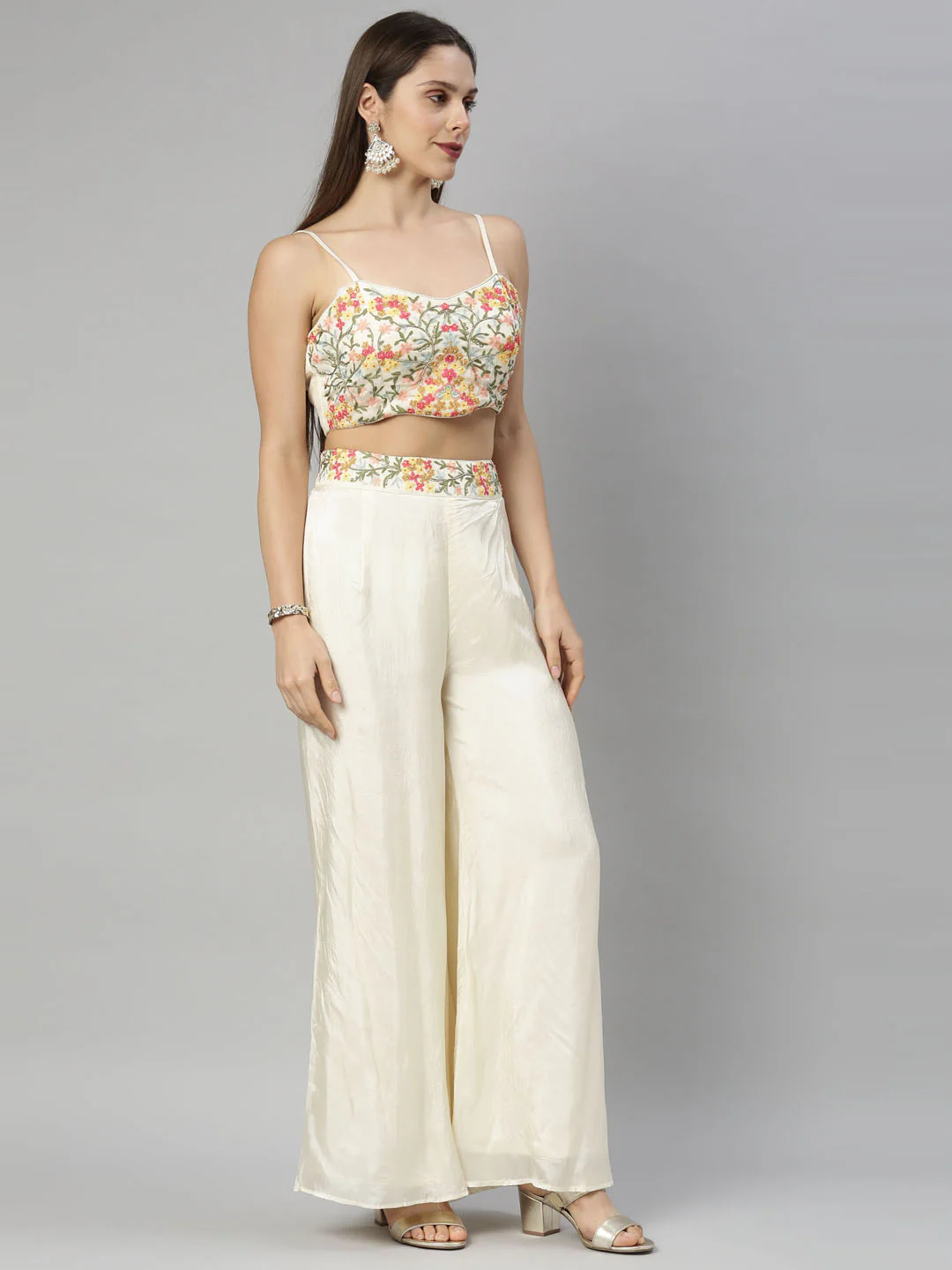 Neerus Cream Color Crepe Fabric Suit-Fusion - Image 7