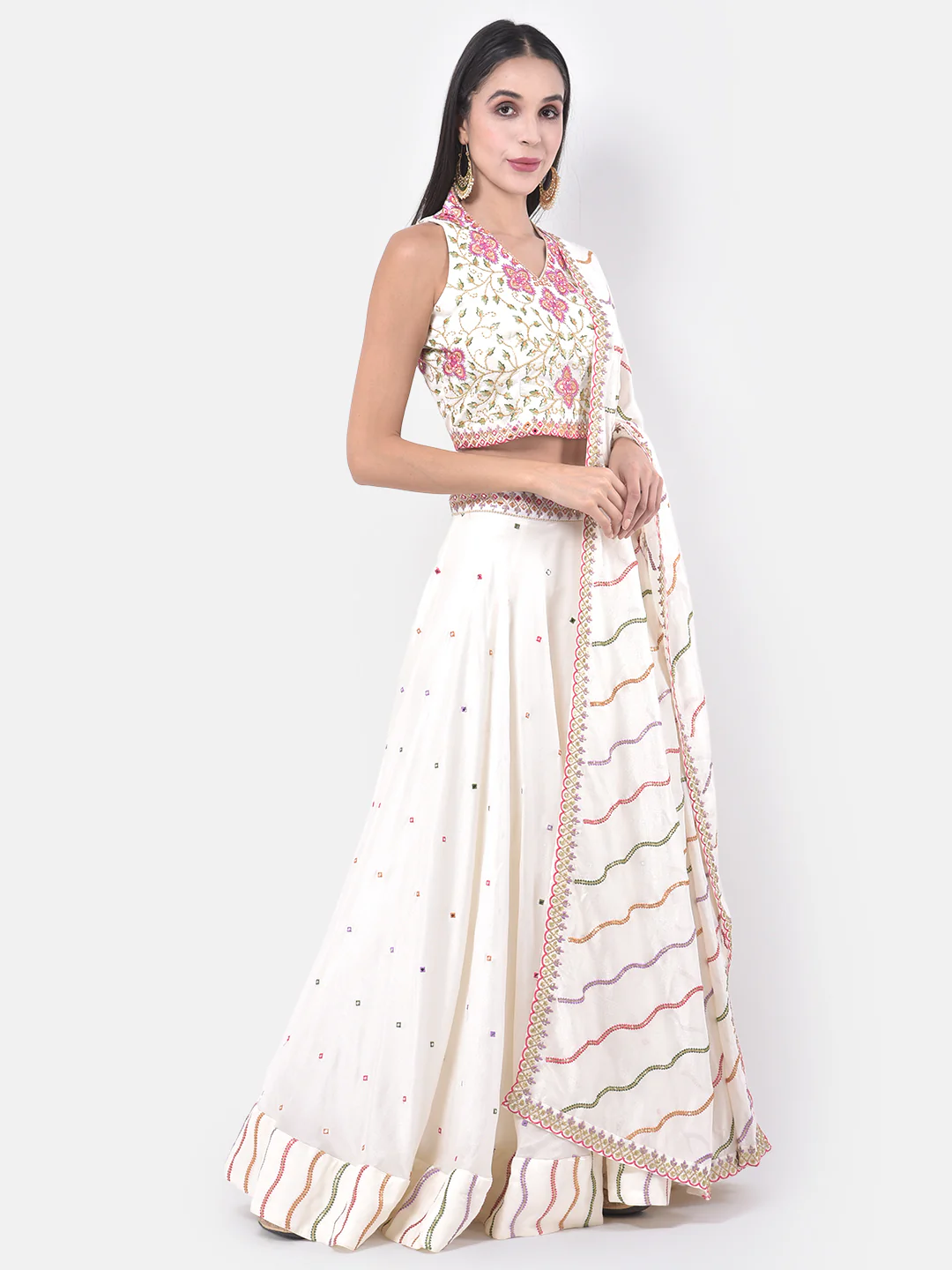 Neerus Cream Color Georgette Fabric Ghagra Set - Image 2