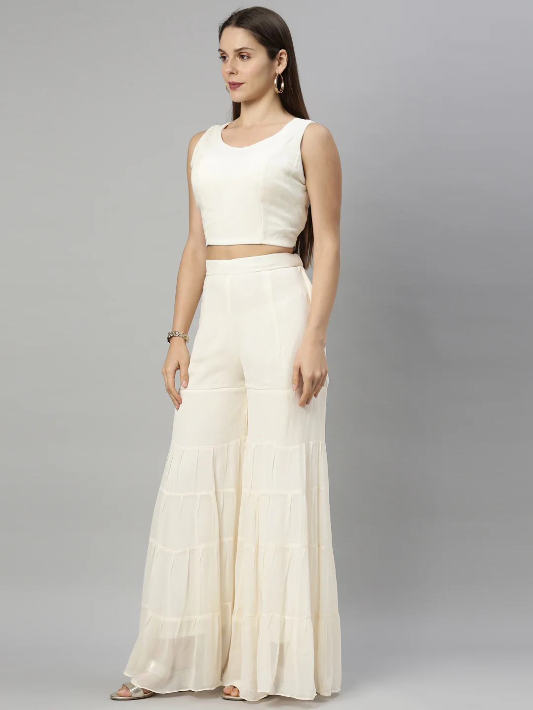 Neerus Cream Color Georgette Fabric Suit-Gharara - Image 7