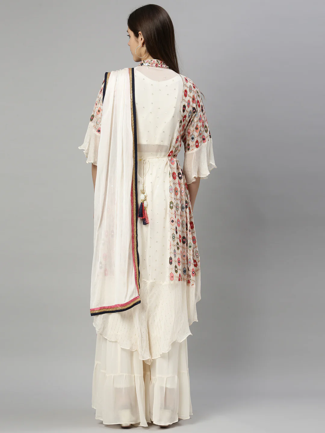 Neerus Cream Color Georgette Fabric Suit-Gharara - Image 9