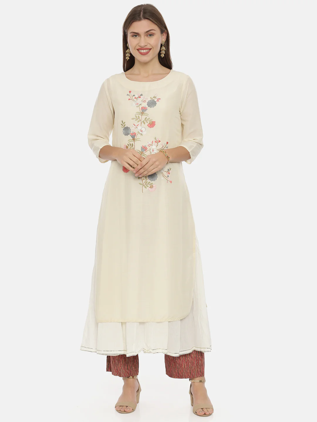 Neerus Cream Color Muslin Fabric Tunic