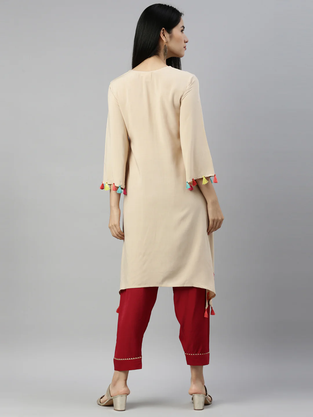 Neerus Cream Color Rayon Fabric Kurta - Image 5