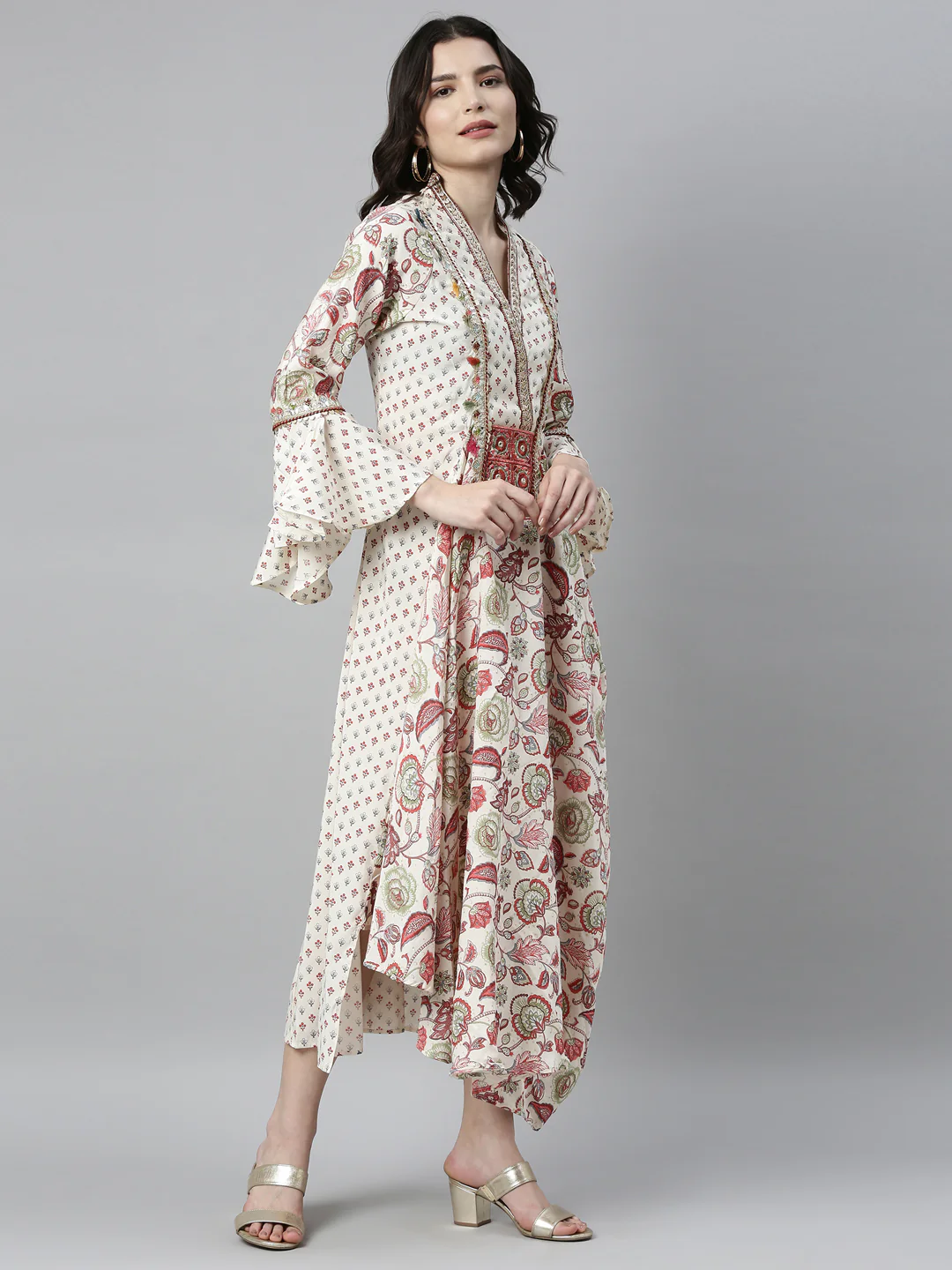 Neerus Cream Color Santoon Fabric Kurta - Image 4