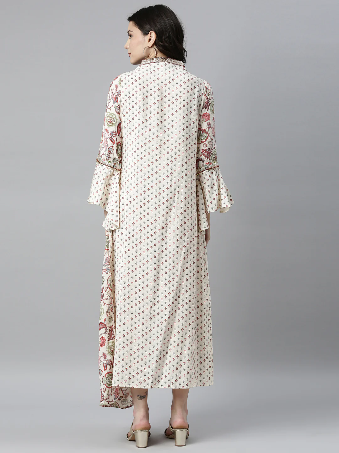 Neerus Cream Color Santoon Fabric Kurta - Image 5