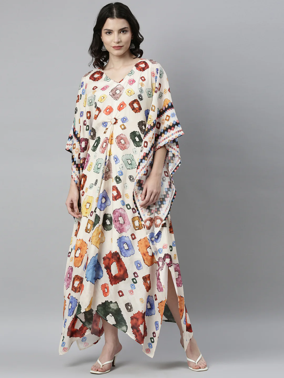 Neerus Cream Color Satin Fabric Kurta - Image 6