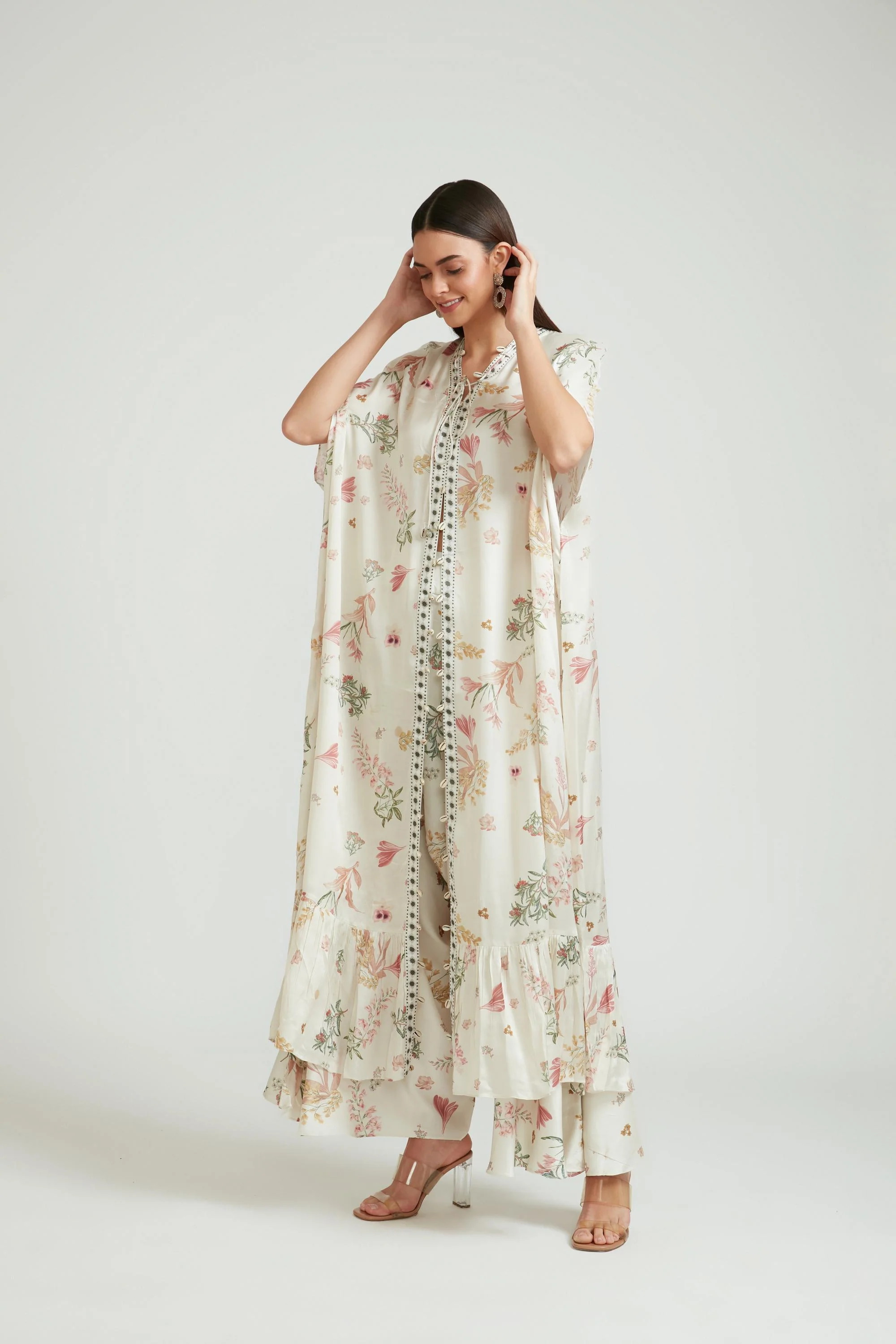 Neerus Cream Color Silk Fabric Kurta Set