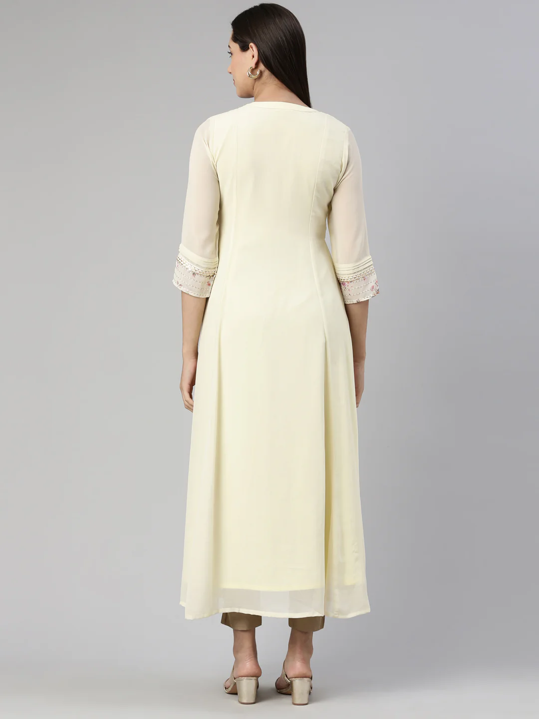 Neerus Cream-Coloured Floral Georgette Ethnic Maxi Maxi Dress - Image 3