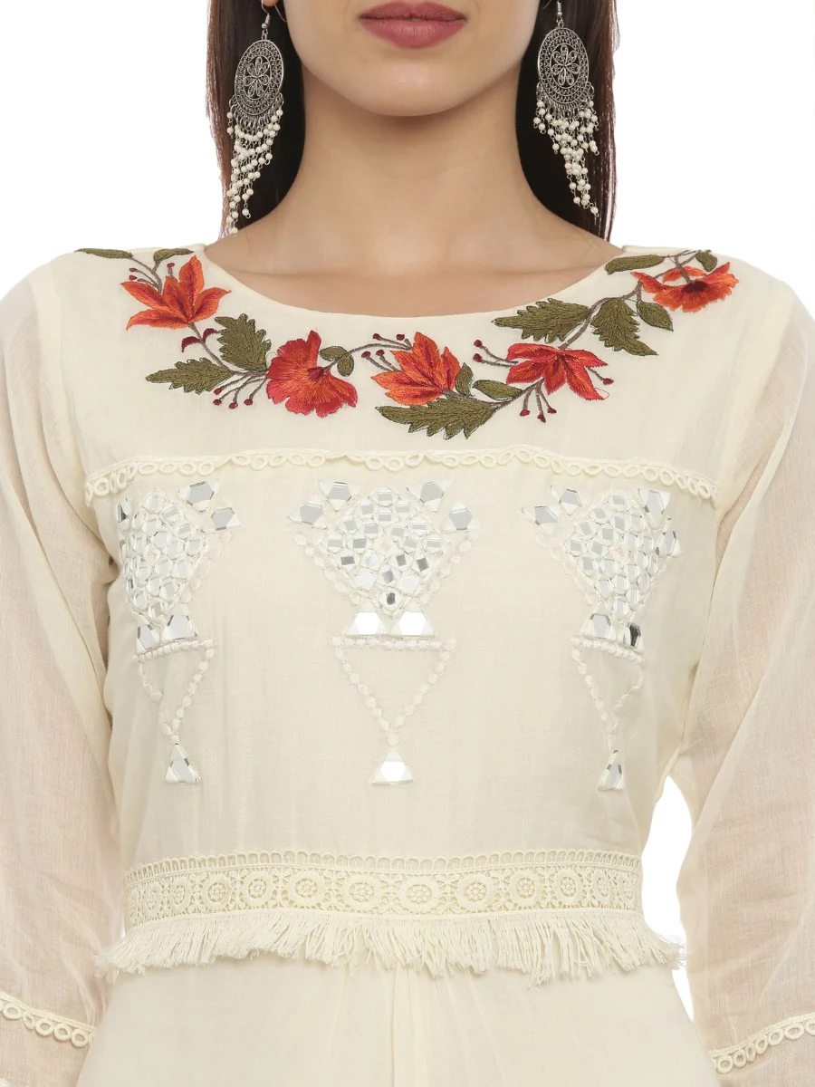 Neerus Cream Embroidered Anarkali Kurta - Image 2