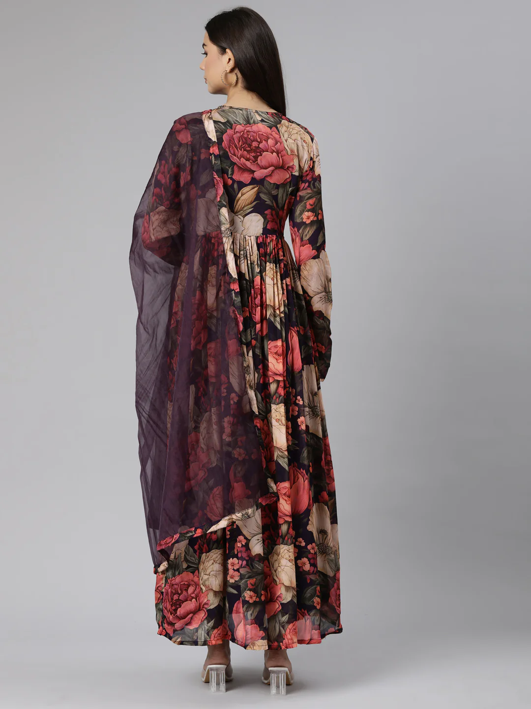 Neerus Cream Flared Casual Floral Dresses - Image 3