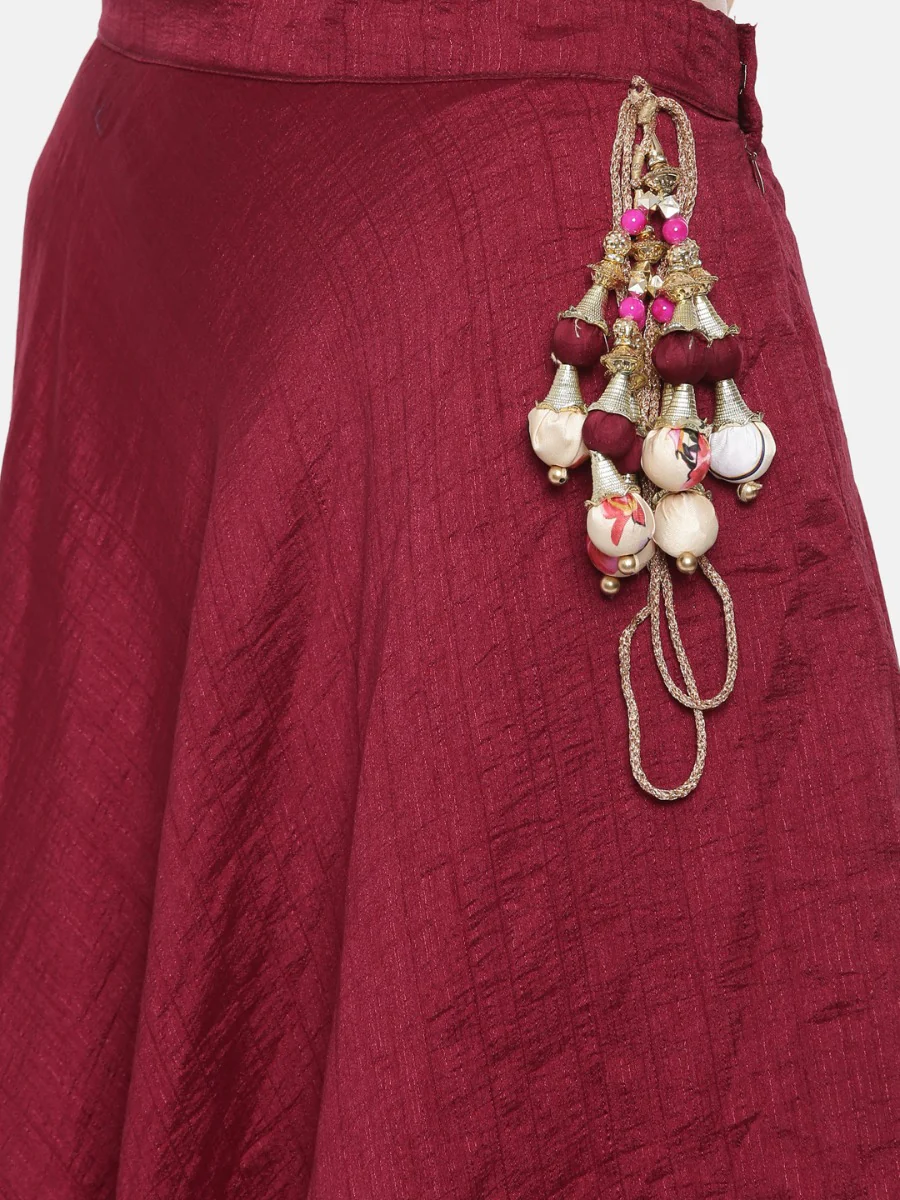 Neerus Cream & Maroon Embellished Lehenga Set - Image 8