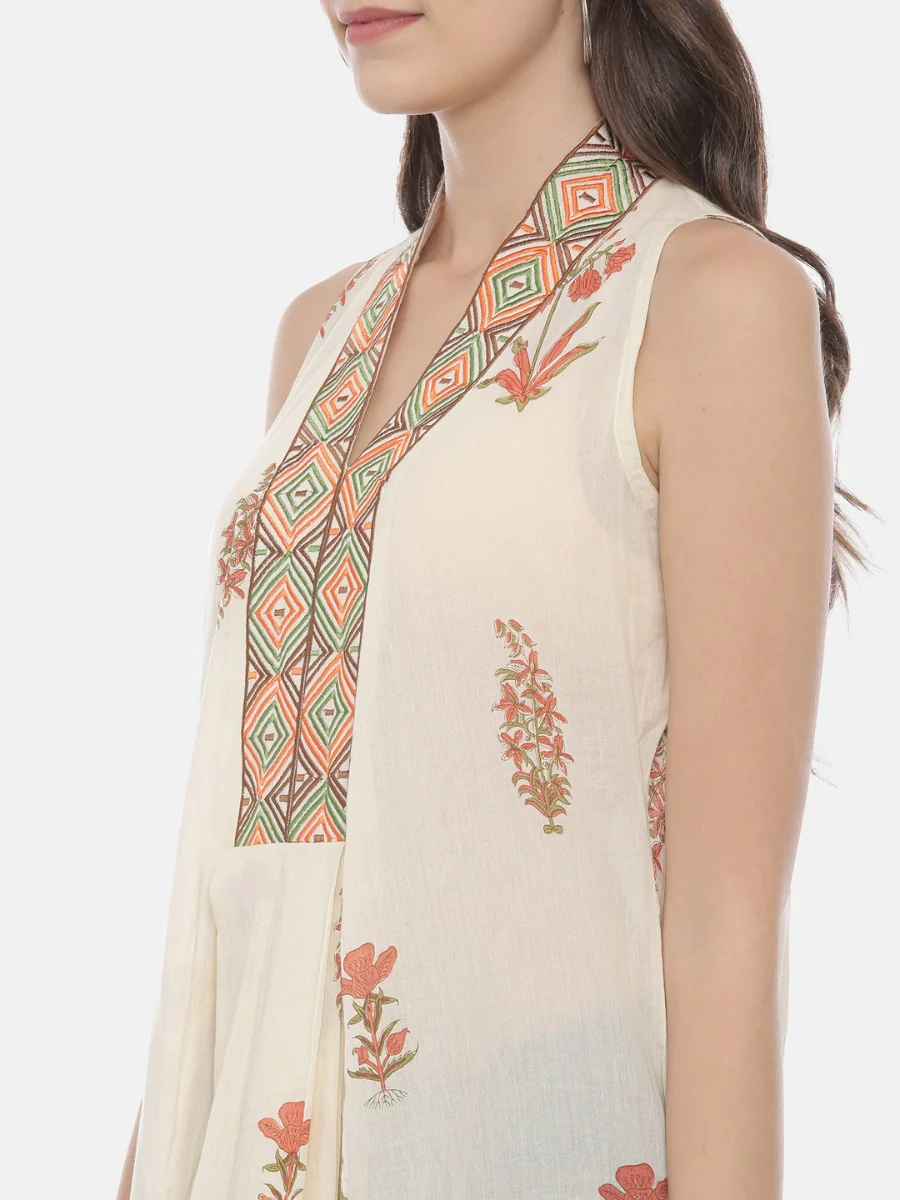 Neerus Cream Printed High Low Kurta - Image 2