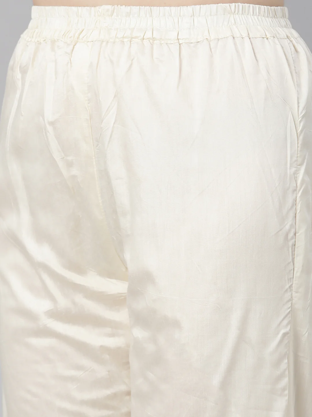 Neerus Cream Regular Knee Length Embroidered Kurta Solid Trousers With Dupatta - Image 5