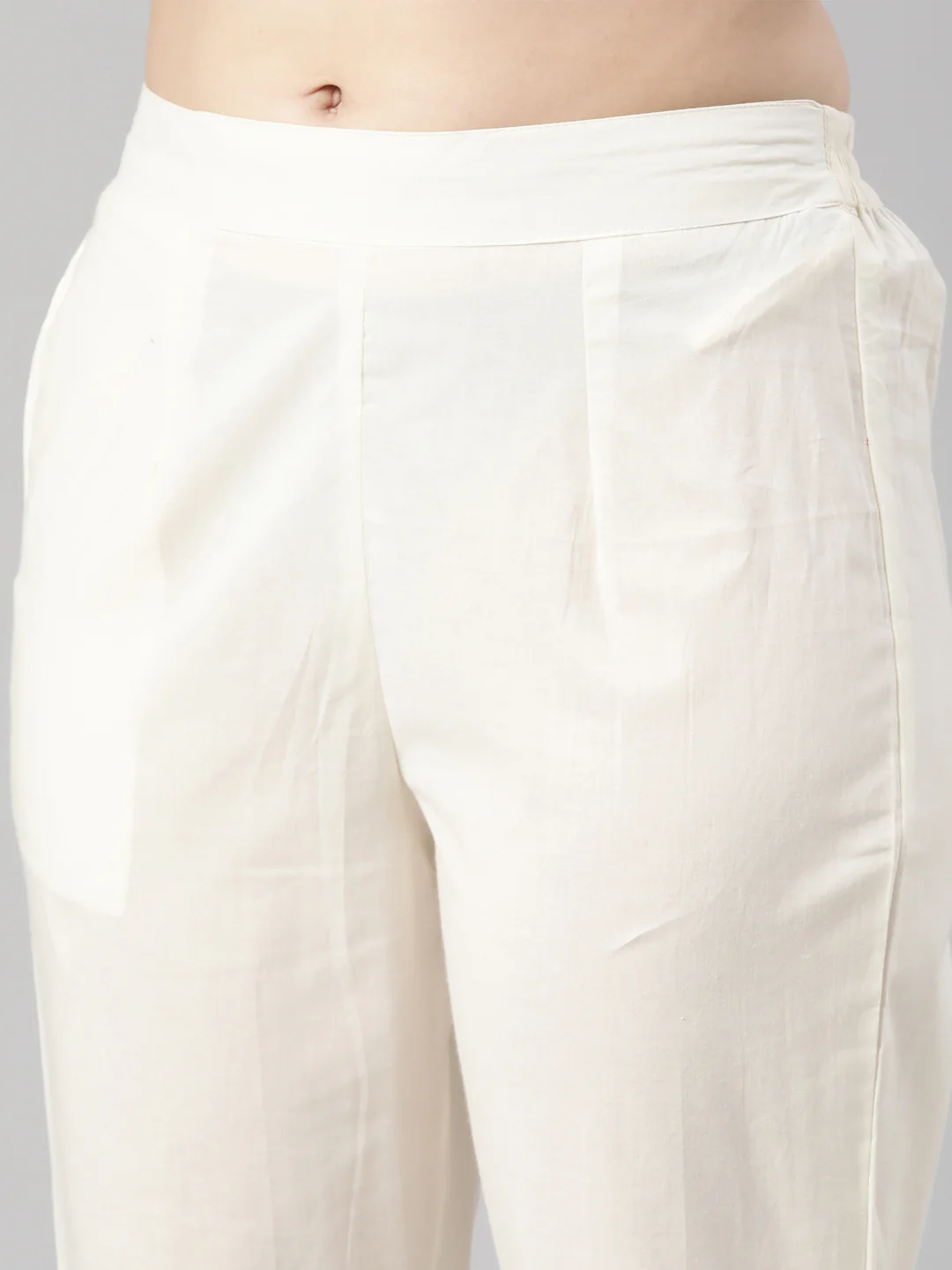 Neerus Cream Regular Straight Floral Kurta And  Trousers - Image 6
