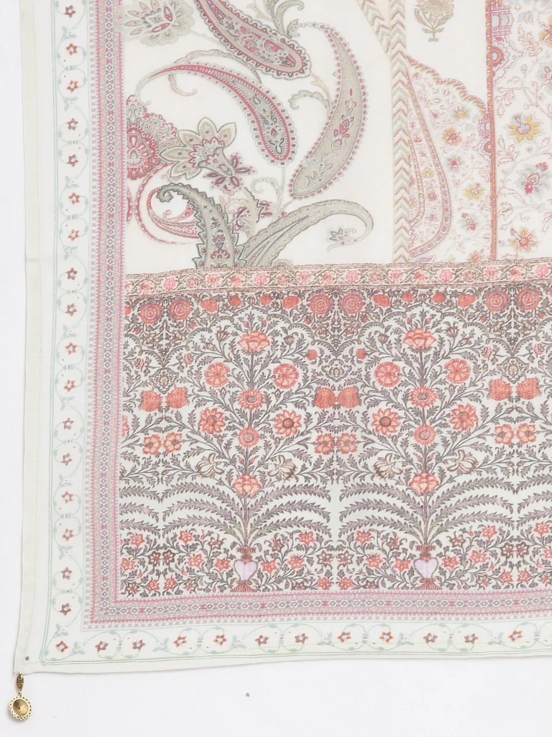 Neerus Cream Regular Straight Printed Kurta and Trousers With Dupatta - Image 7