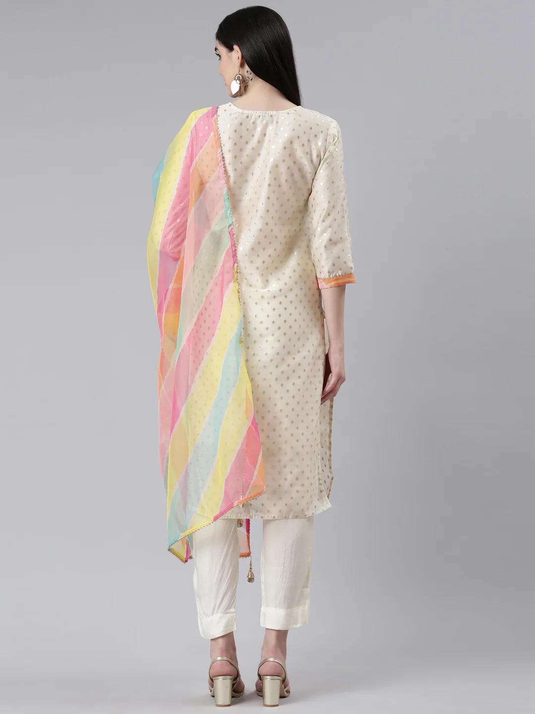 Neerus Cream Regular Straight Printed Readymade suits - Image 3