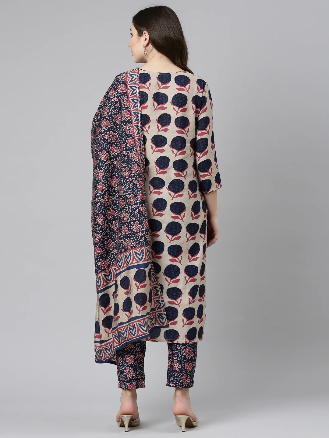 Neerus Cream Regular Straight Printed Readymade suits - Image 3