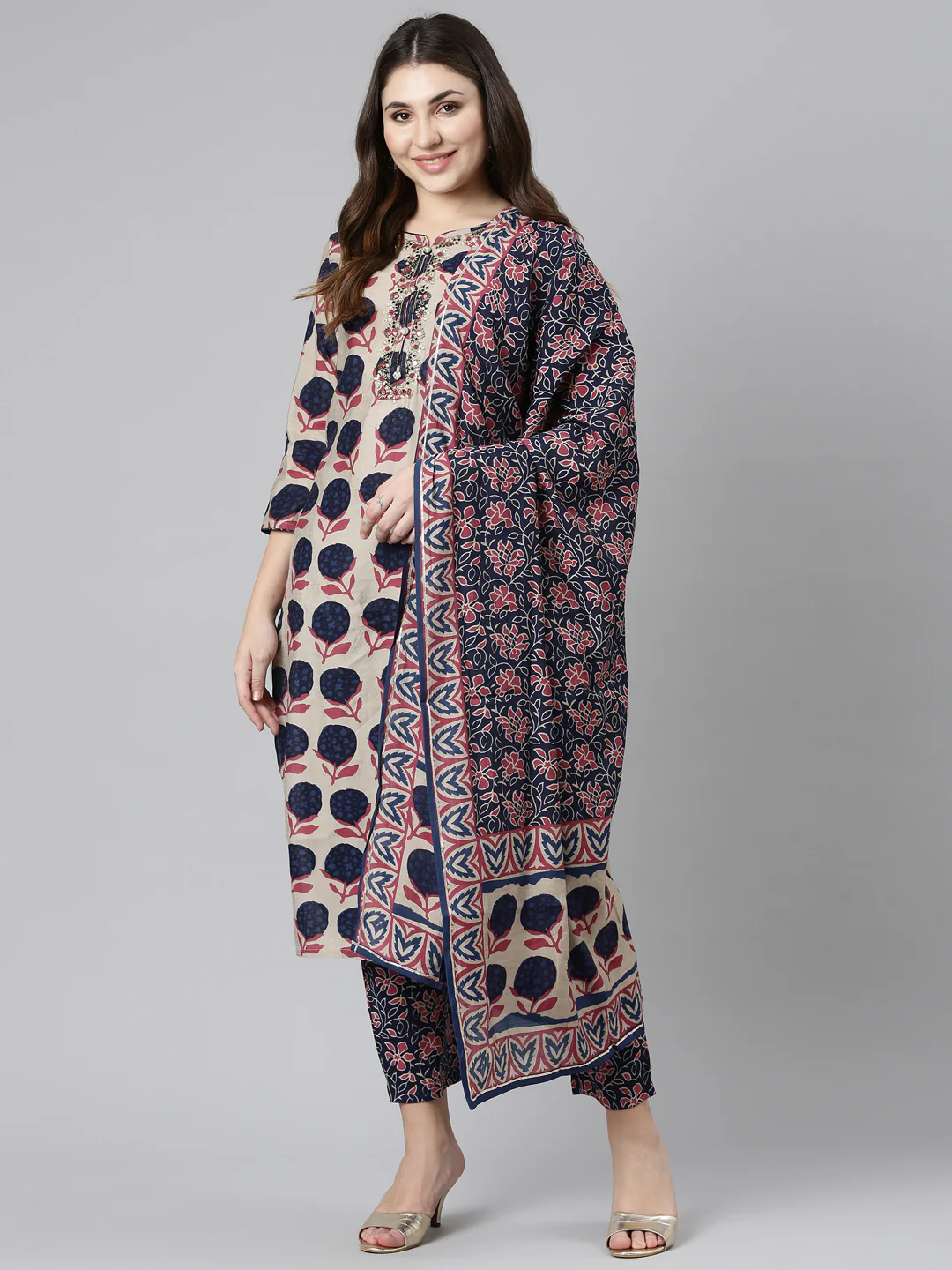Neerus Cream Regular Straight Printed Readymade suits - Image 5