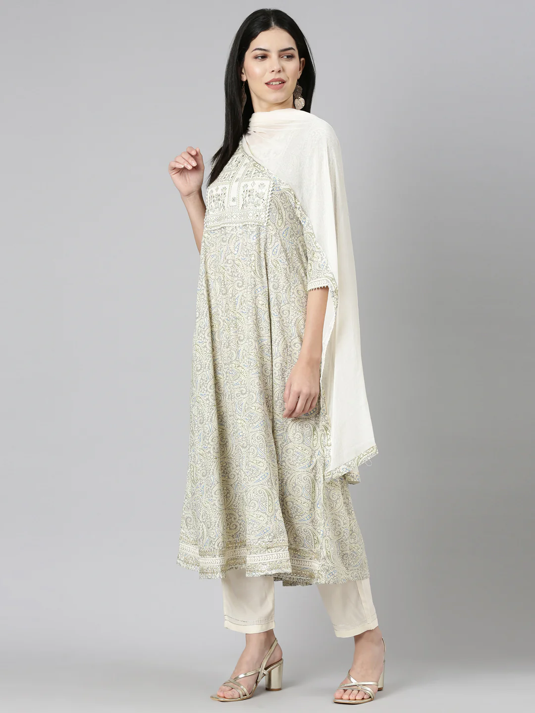 Neerus Cream Regular Straight Printed Readymade suits - Image 5