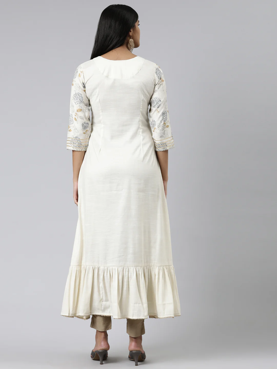 Neerus Cream Straight Printed Viscose Rayon Kurta - Image 3