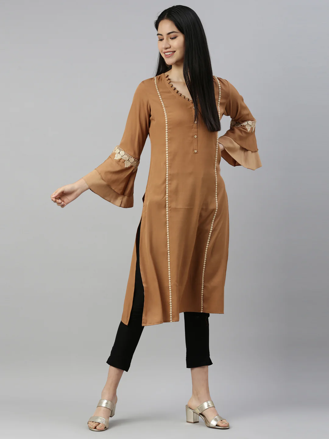 Neerus D Beige Color Rayon Fabric Kurta - Image 6