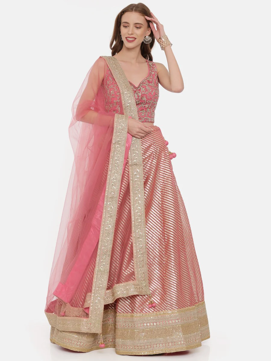 Neerus D Pink Color Chanderi Fabric Ghagra Set