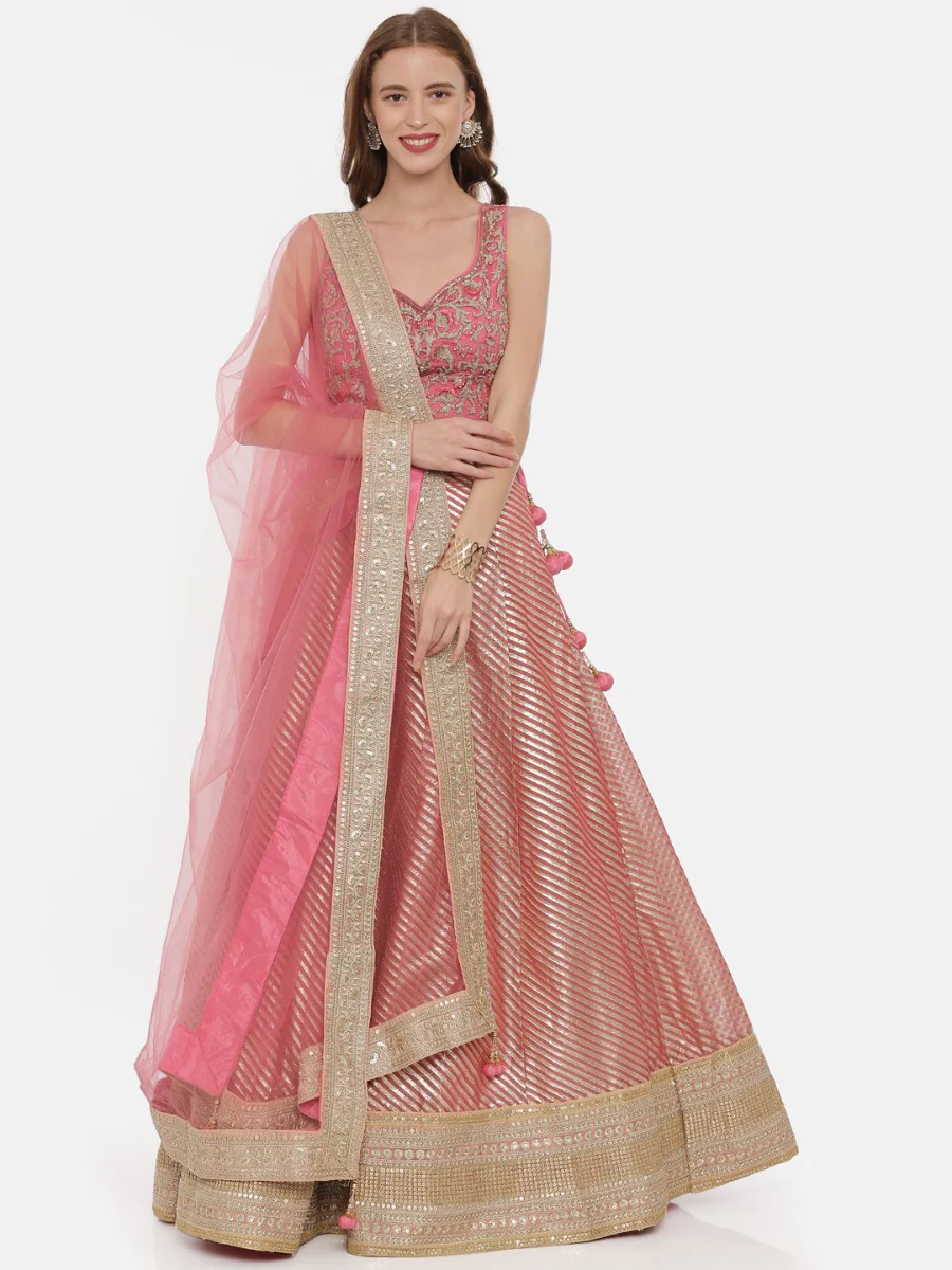 Neerus D Pink Color Chanderi Fabric Ghagra Set - Image 2