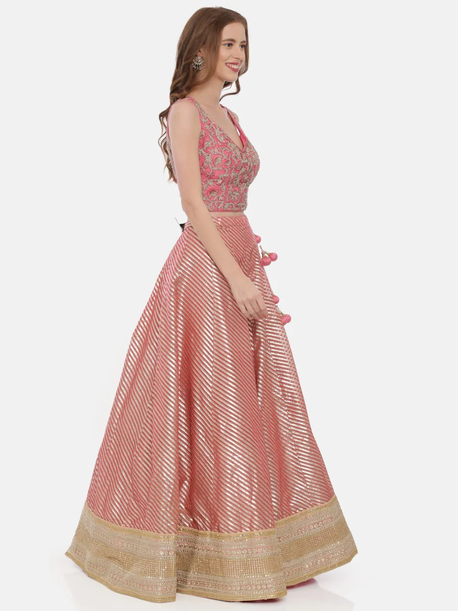 Neerus D Pink Color Chanderi Fabric Ghagra Set - Image 3
