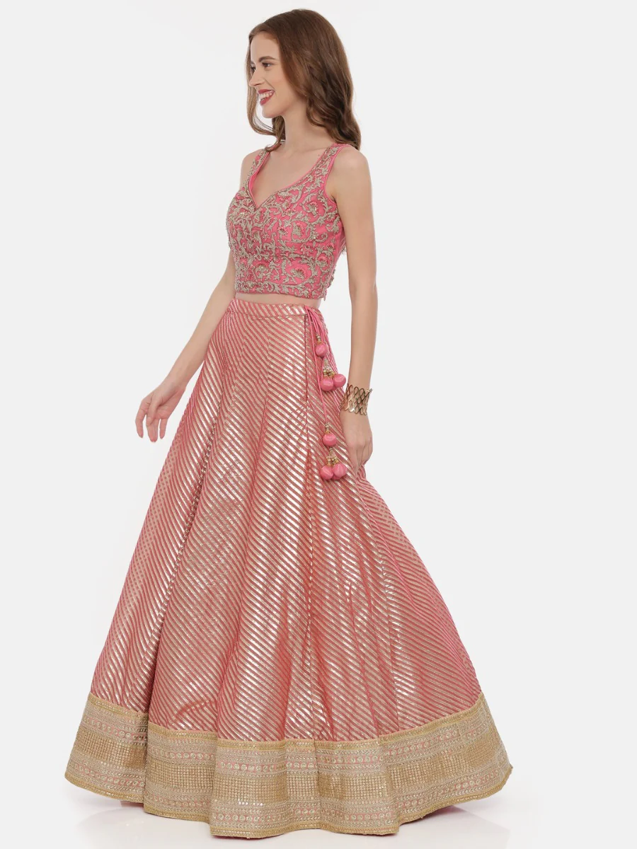 Neerus D Pink Color Chanderi Fabric Ghagra Set - Image 5