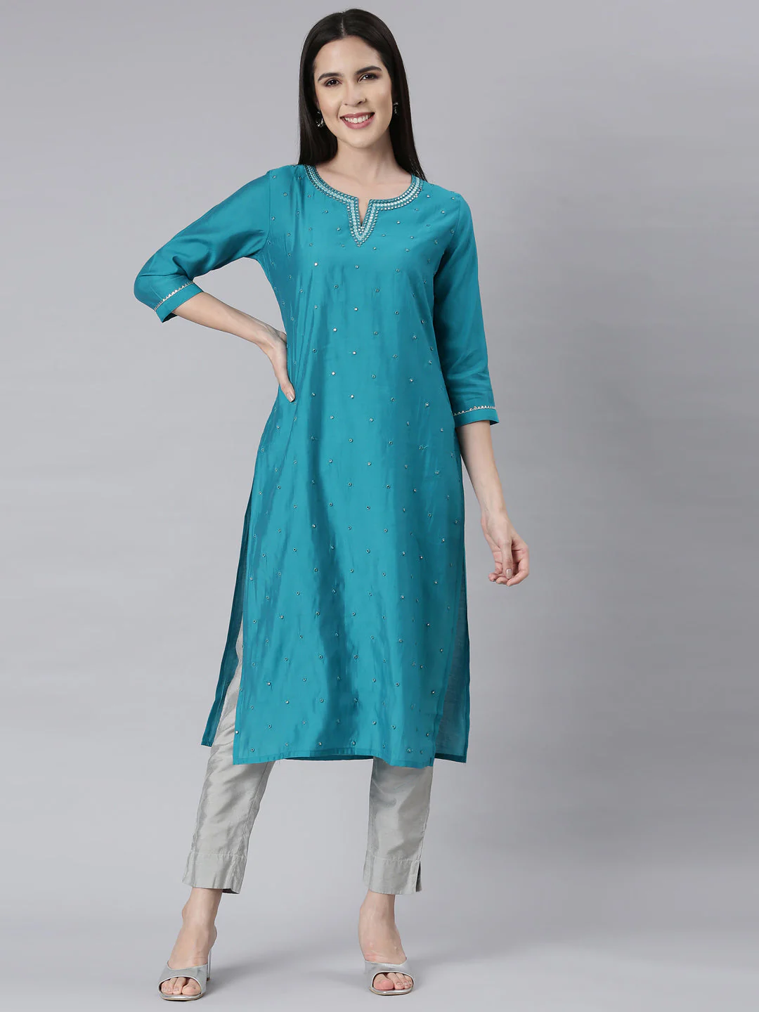 Neerus D Rama Panelled Straight Embellished Kurta