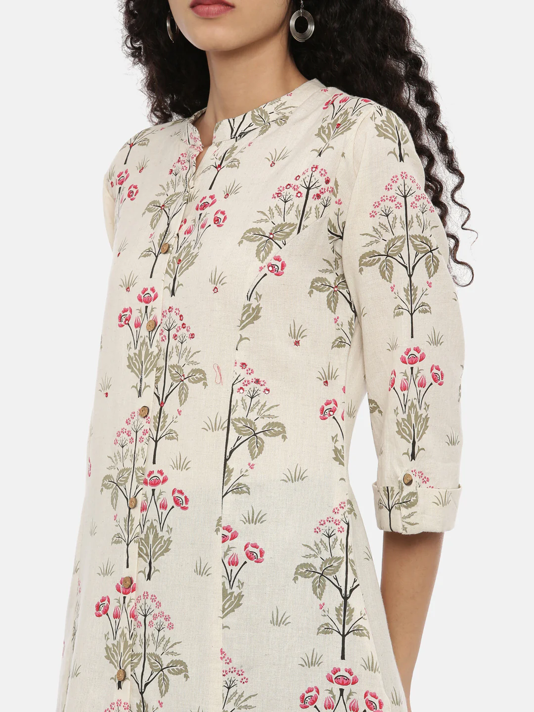Neerus Ecru Printed A Line Kurta - Image 2