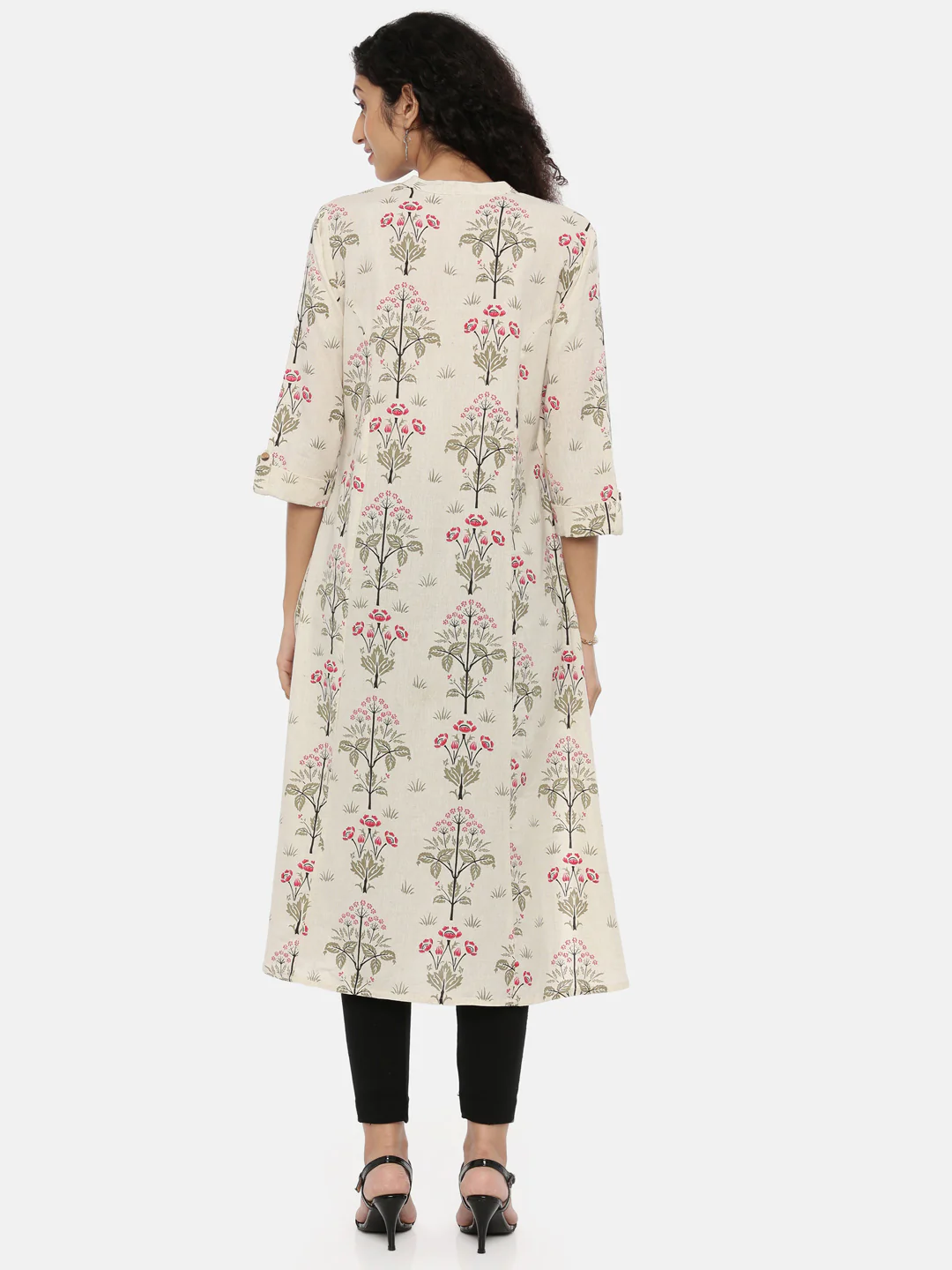 Neerus Ecru Printed A Line Kurta - Image 4