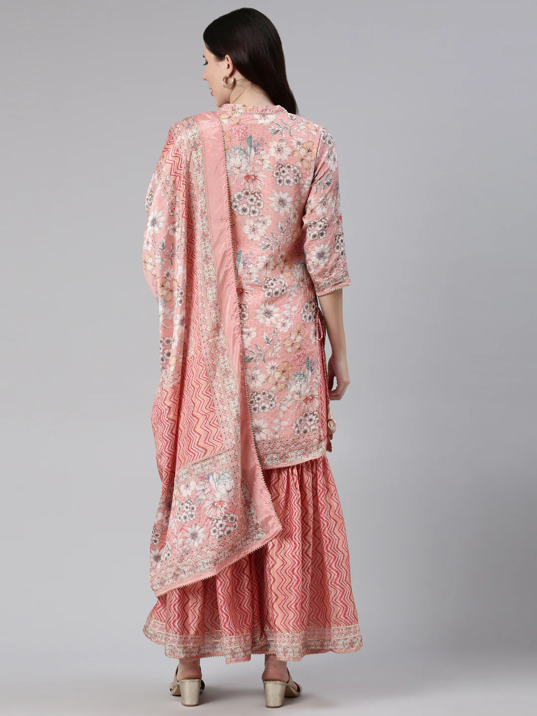 Neerus Ethnic Motifs Embroidered Thread Work Kurta with Sharara With Dupatta - Image 3