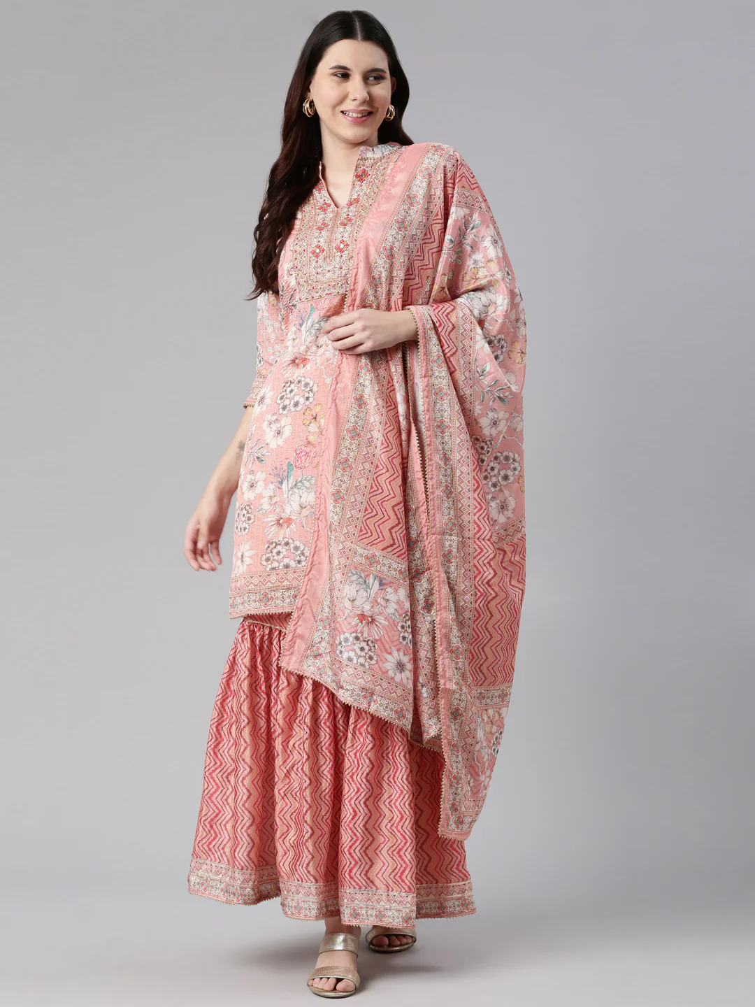 Neerus Ethnic Motifs Embroidered Thread Work Kurta with Sharara With Dupatta - Image 5