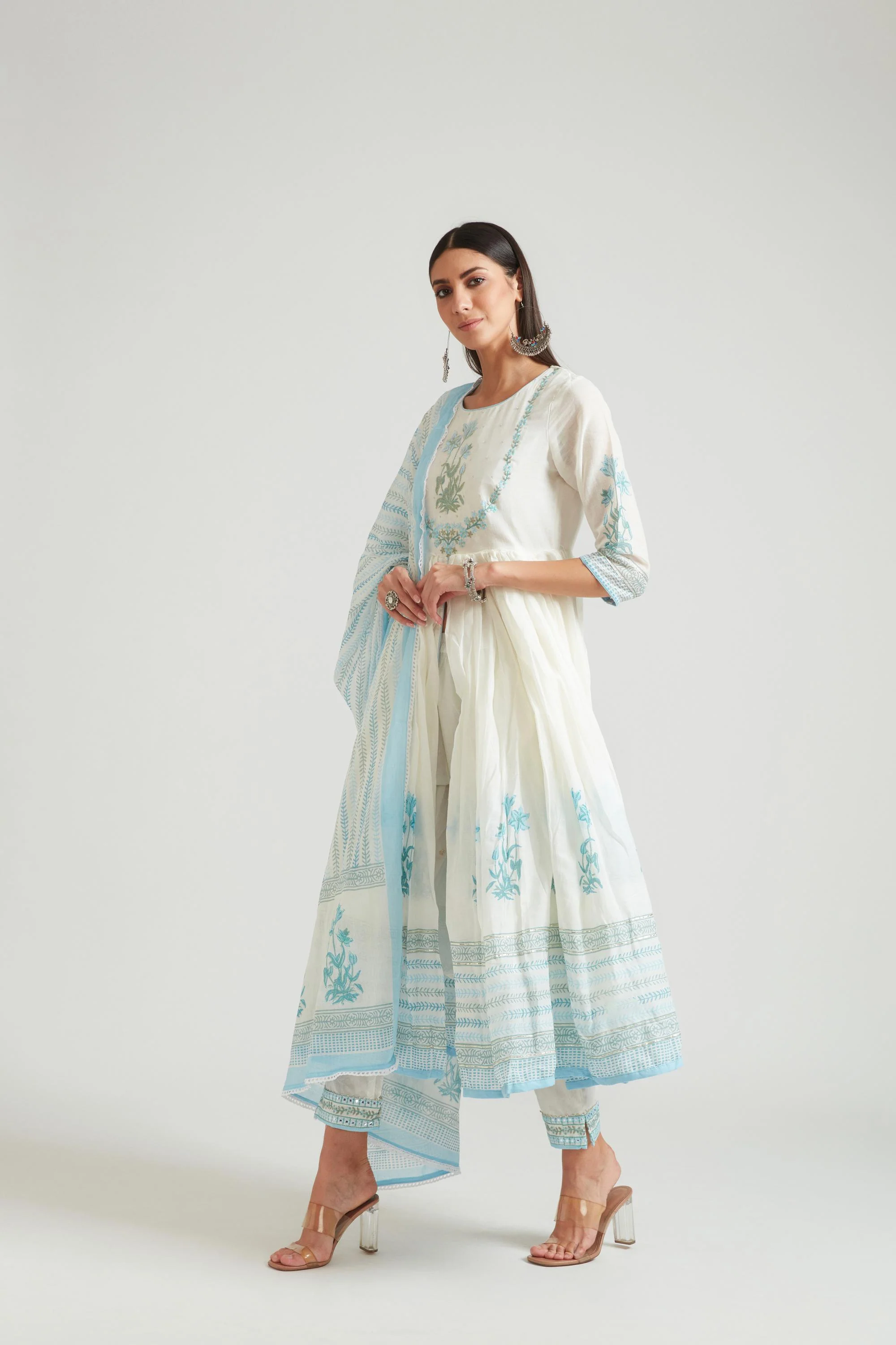Neerus Ferozi Color Chanderi Fabric Kurta Set - Image 6