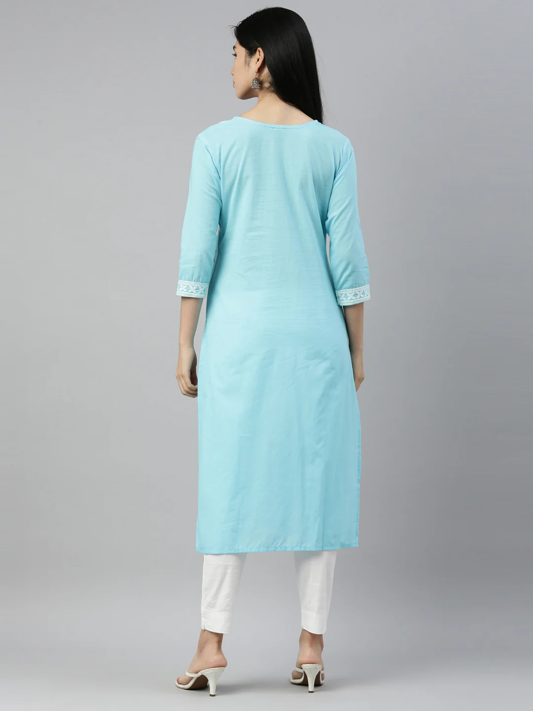 Neerus Ferozi Color Cotton Fabric Kurta - Image 5