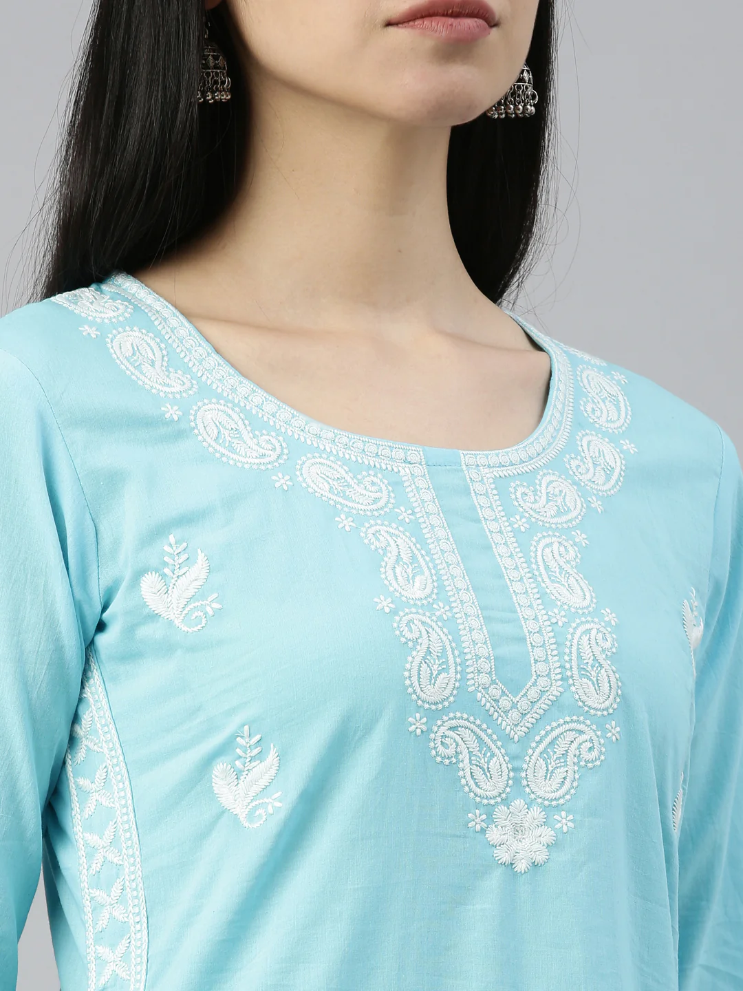 Neerus Ferozi Color Cotton Fabric Kurta - Image 8