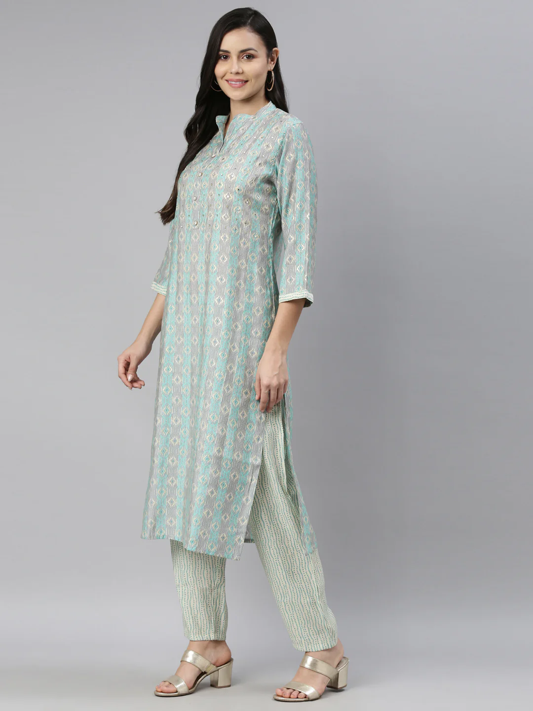 Neerus Ferozi Color Cotton Fabric Kurta - Image 6